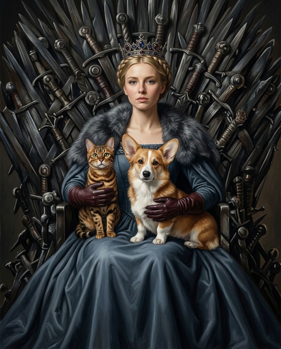 Royals of the North – Kadın ve Evcil Dostlar kişiye özel portre tasarım örneği