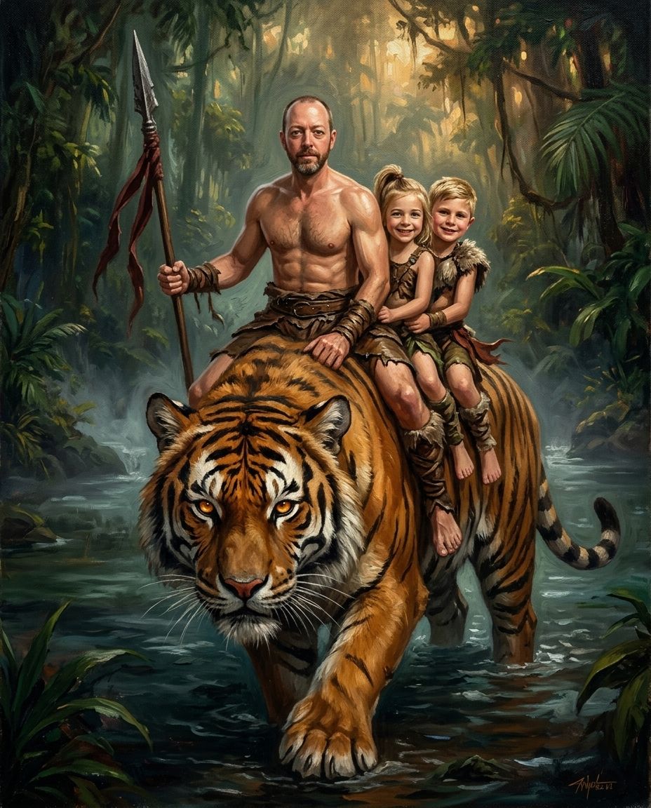 Beastmaster – Baba ve Çocuklar kişiye özel portre tasarım örneği