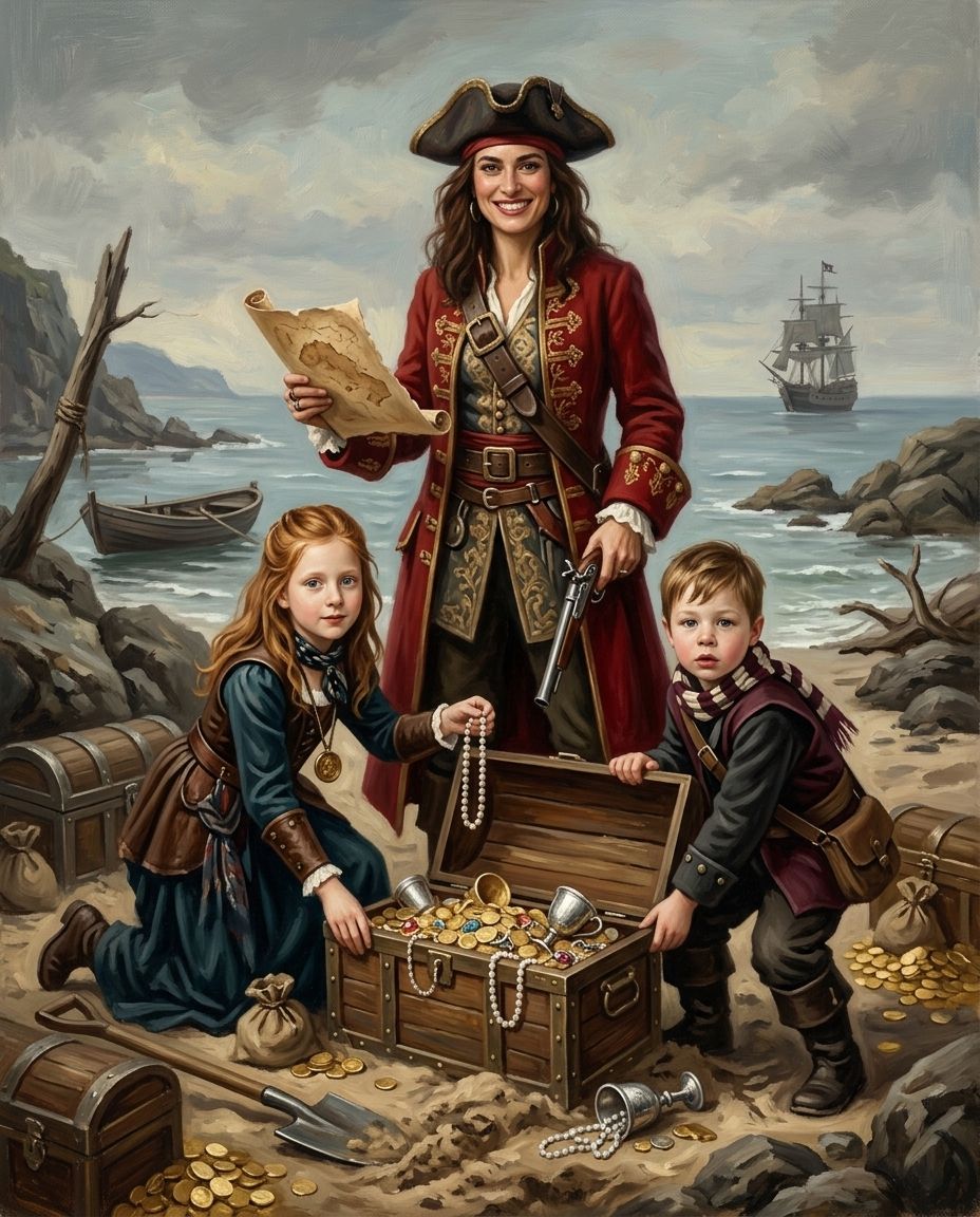 Treasure Seekers – Anne ve Çocuklar kişiye özel portre tasarım örneği