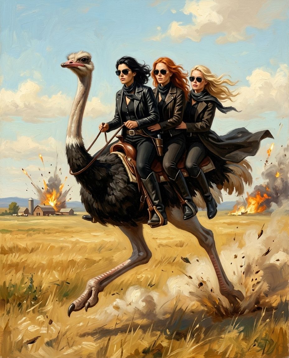 Ostrich Outlaw – Yetişkin Kız Kardeşler kişiye özel portre tasarım örneği