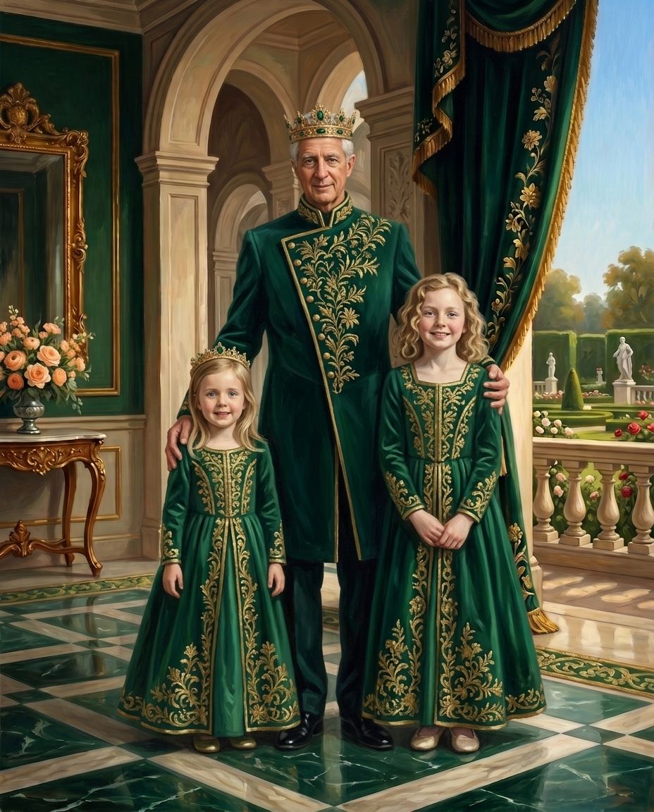 Emerald Imperials – Büyükbaba ve Torunlar kişiye özel portre tasarım örneği