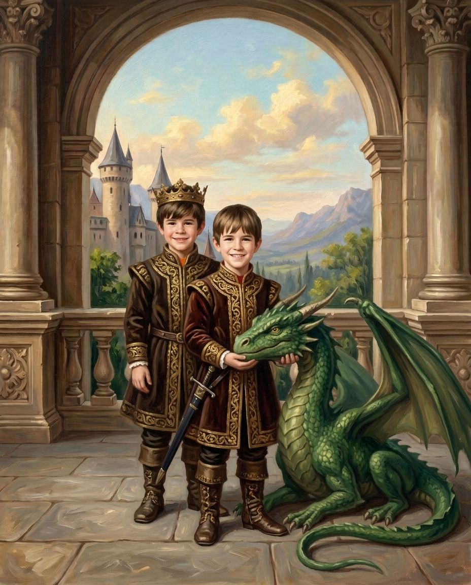 Fantasy Royalty – Erkek Kardeşler kişiye özel portre tasarım örneği