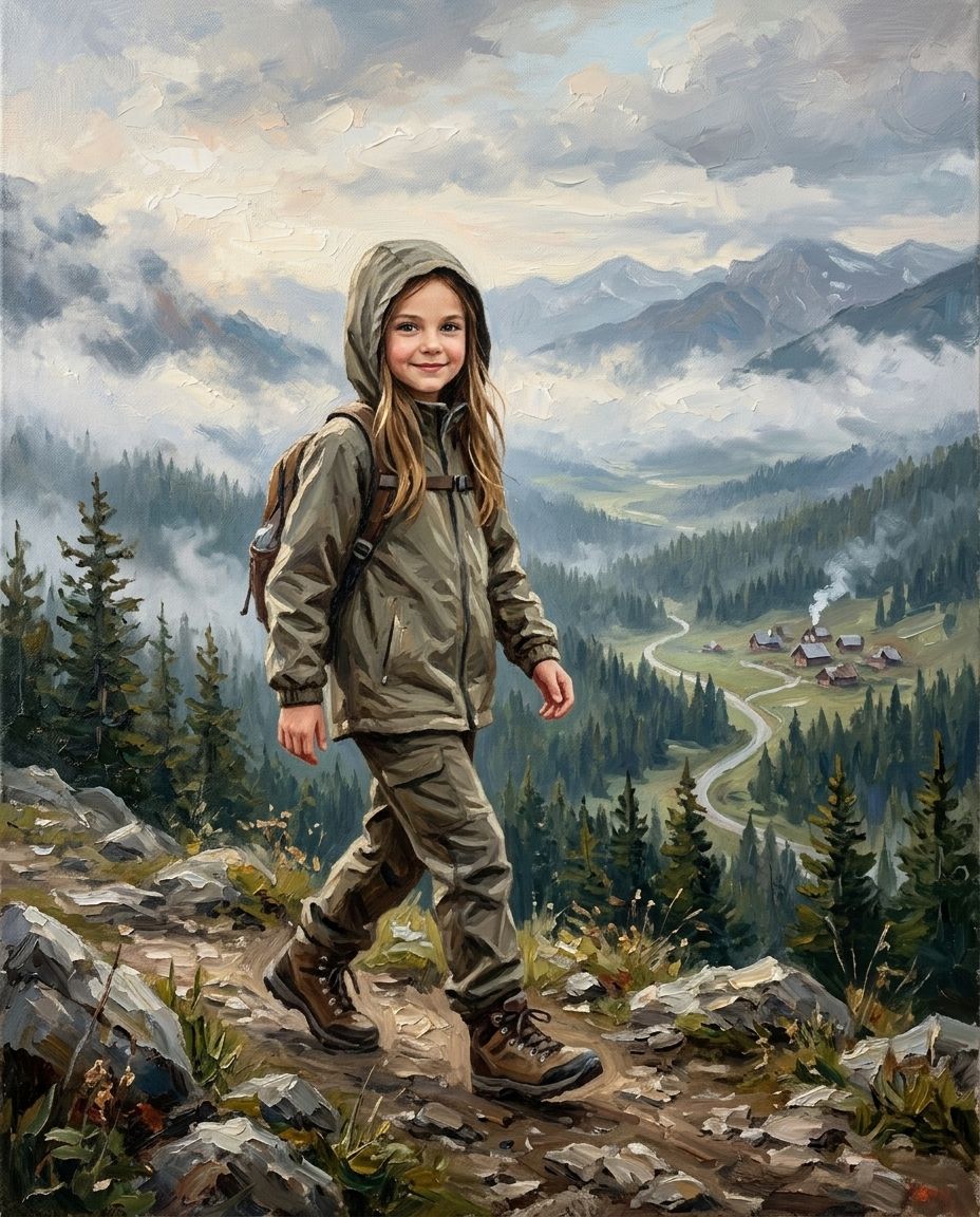 Mountain Explorer – Çocuk kişiye özel portre tasarım örneği