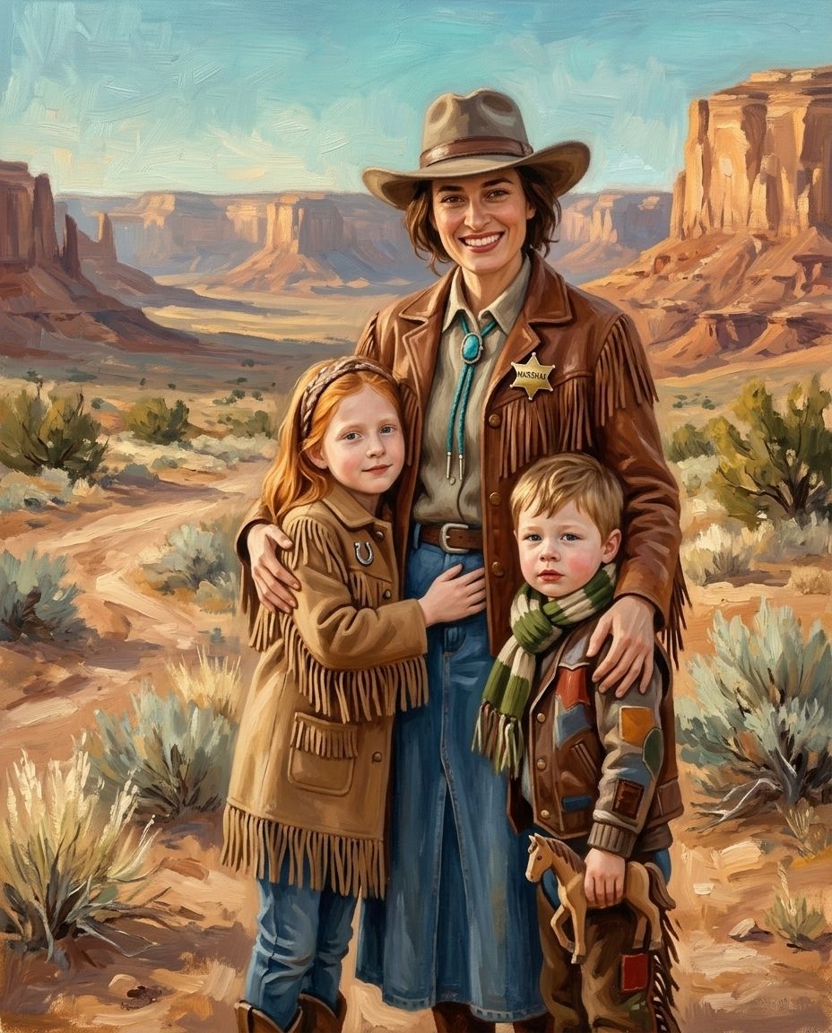 Cowboy – Anne ve Çocuklar kişiye özel portre tasarım örneği