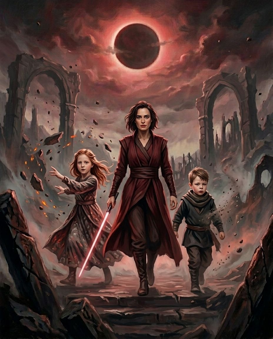 Crimson Ascension – Anne ve Çocuklar kişiye özel portre tasarım örneği