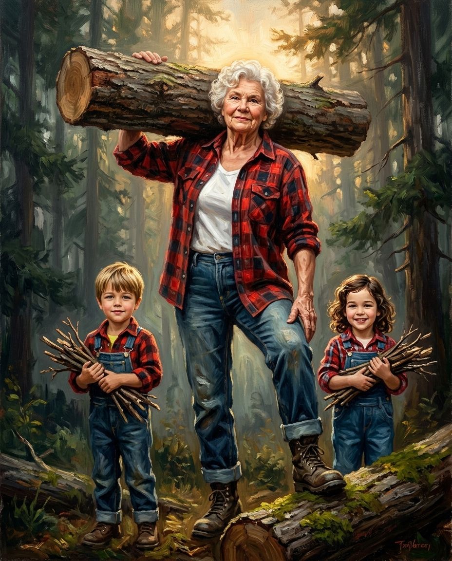 Lumberjack – Büyükanne ve Torunlar kişiye özel portre tasarım örneği