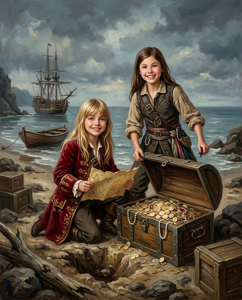 Treasure Seekers – Kız Kardeşler kişiye özel portre tasarım örneği