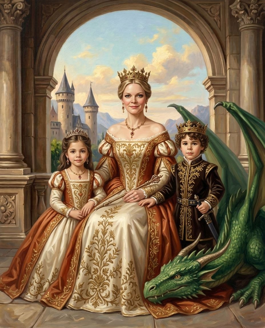 Fantasy Royalty – Anne ve Çocuklar kişiye özel portre tasarım örneği