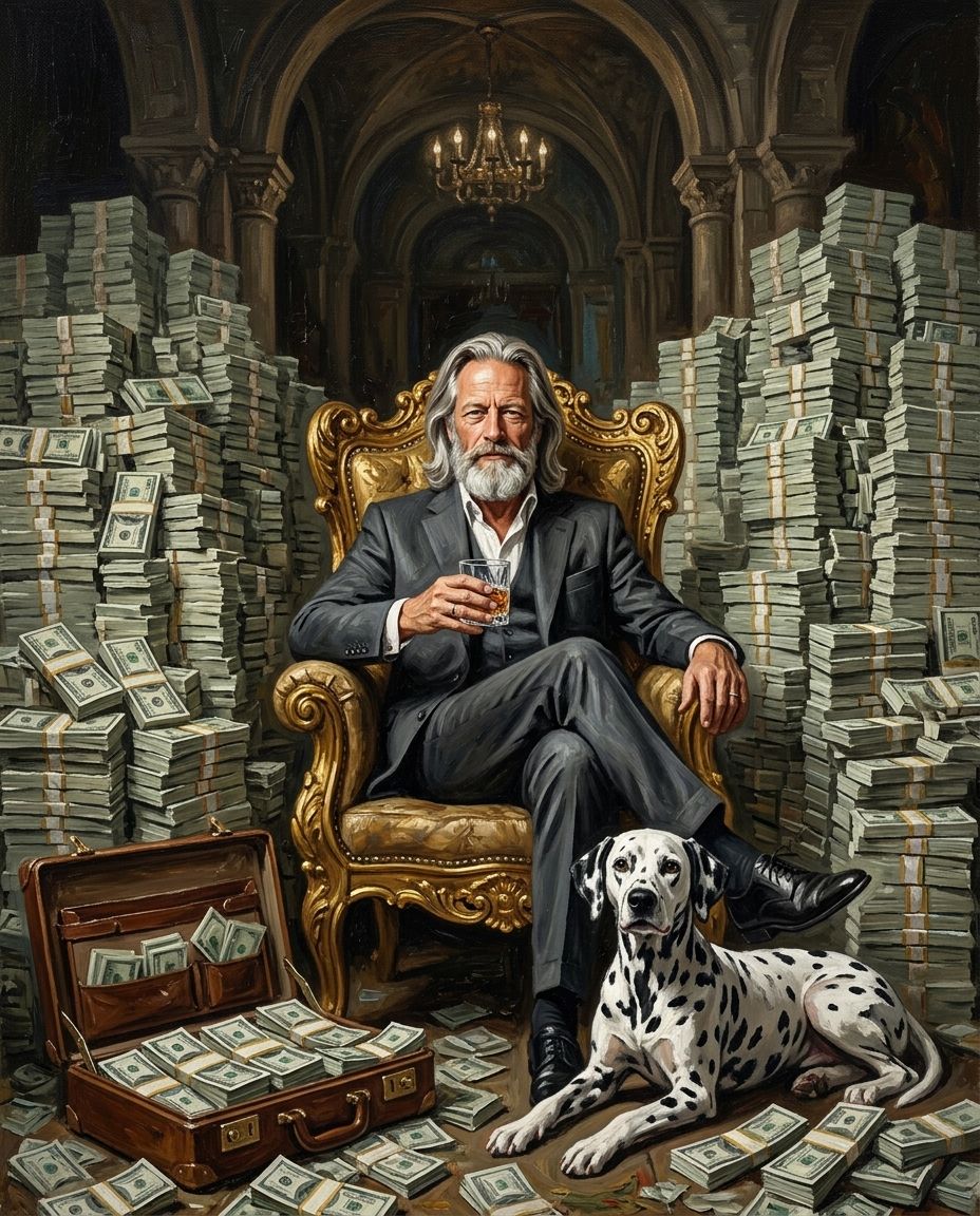 The Money Monarch – Erkek ve Evcil Dost kişiye özel portre tasarım örneği