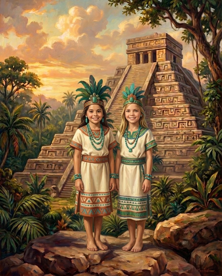 Aztecs – Kız Kardeşler kişiye özel portre tasarım örneği