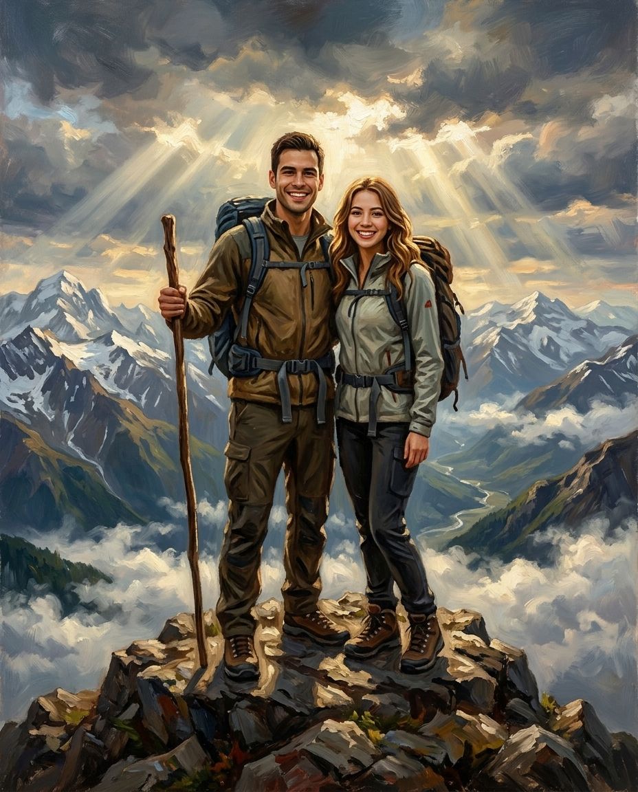 Mountain Explorer – Çift kişiye özel portre tasarım örneği