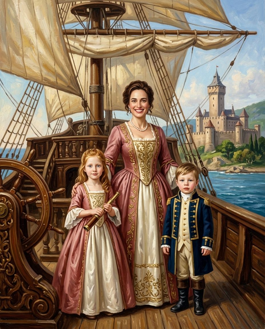 Royal Voyage – Anne ve Çocuklar kişiye özel portre tasarım örneği