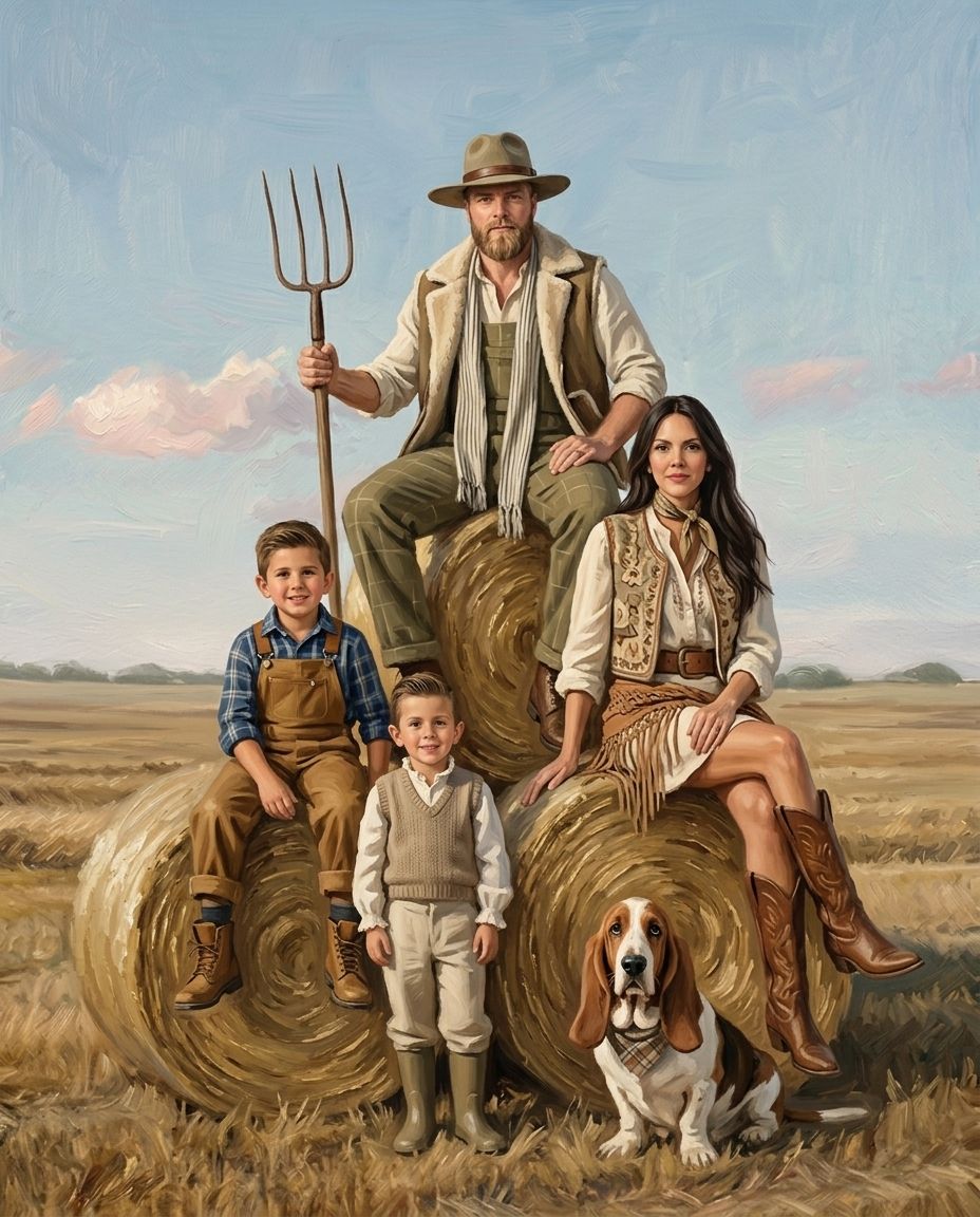 Golden Harvest – Baba ve Çocuklar kişiye özel portre tasarım örneği
