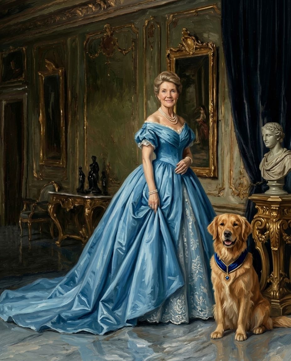 Sapphire Monarchs – Kadın ve Evcil Dostlar kişiye özel portre tasarım örneği