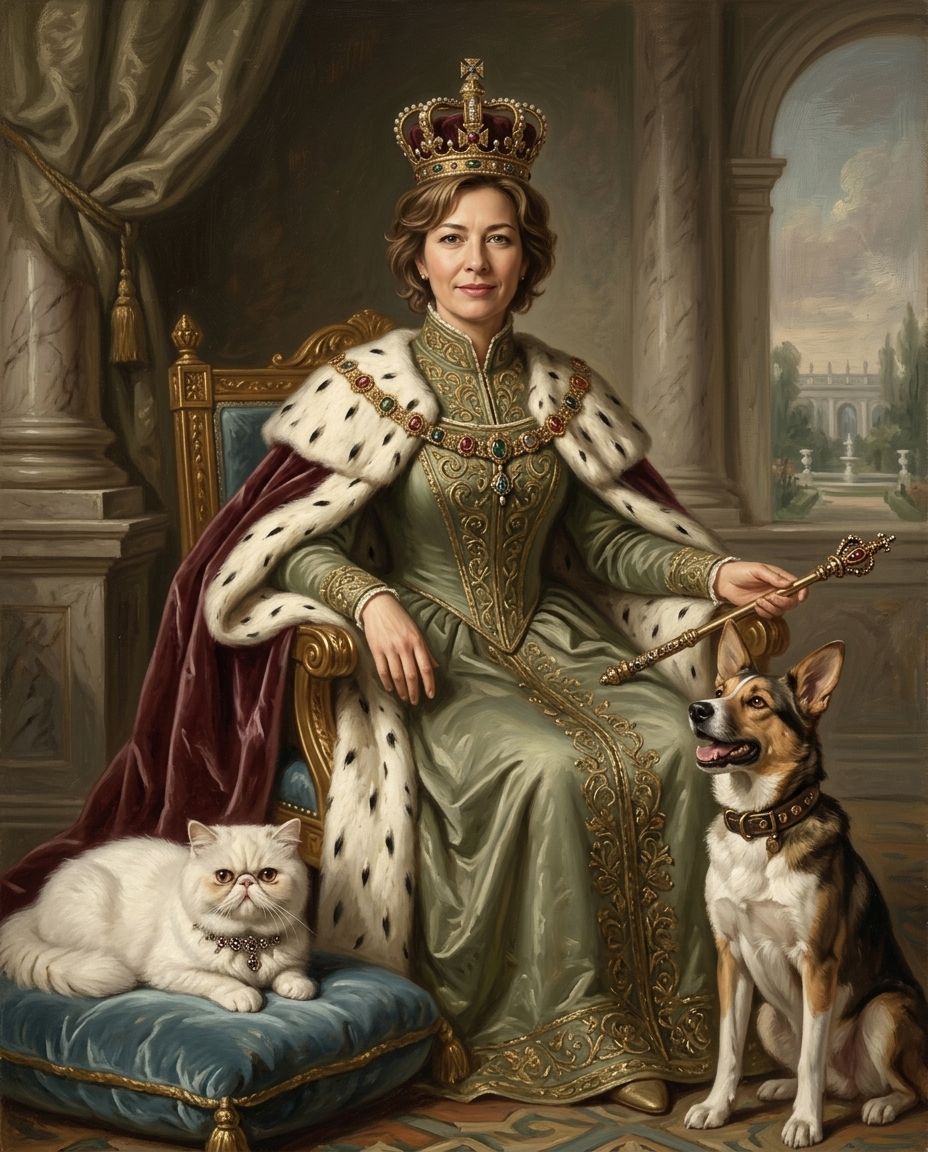 Royals – Kadın ve Evcil Dostlar kişiye özel portre tasarım örneği