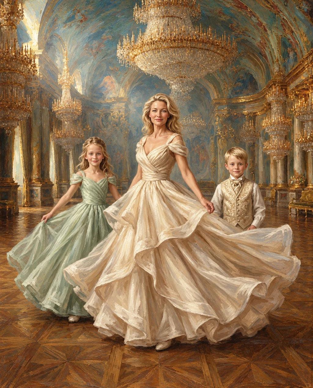 Ballroom – Anne ve Çocuklar kişiye özel portre tasarım örneği