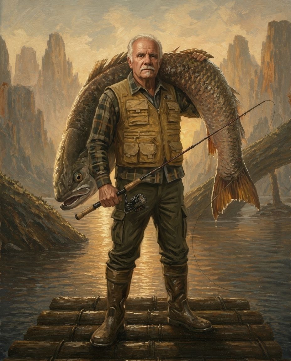 Epic Fisherman – Erkek ve Evcil Dost kişiye özel portre tasarım örneği