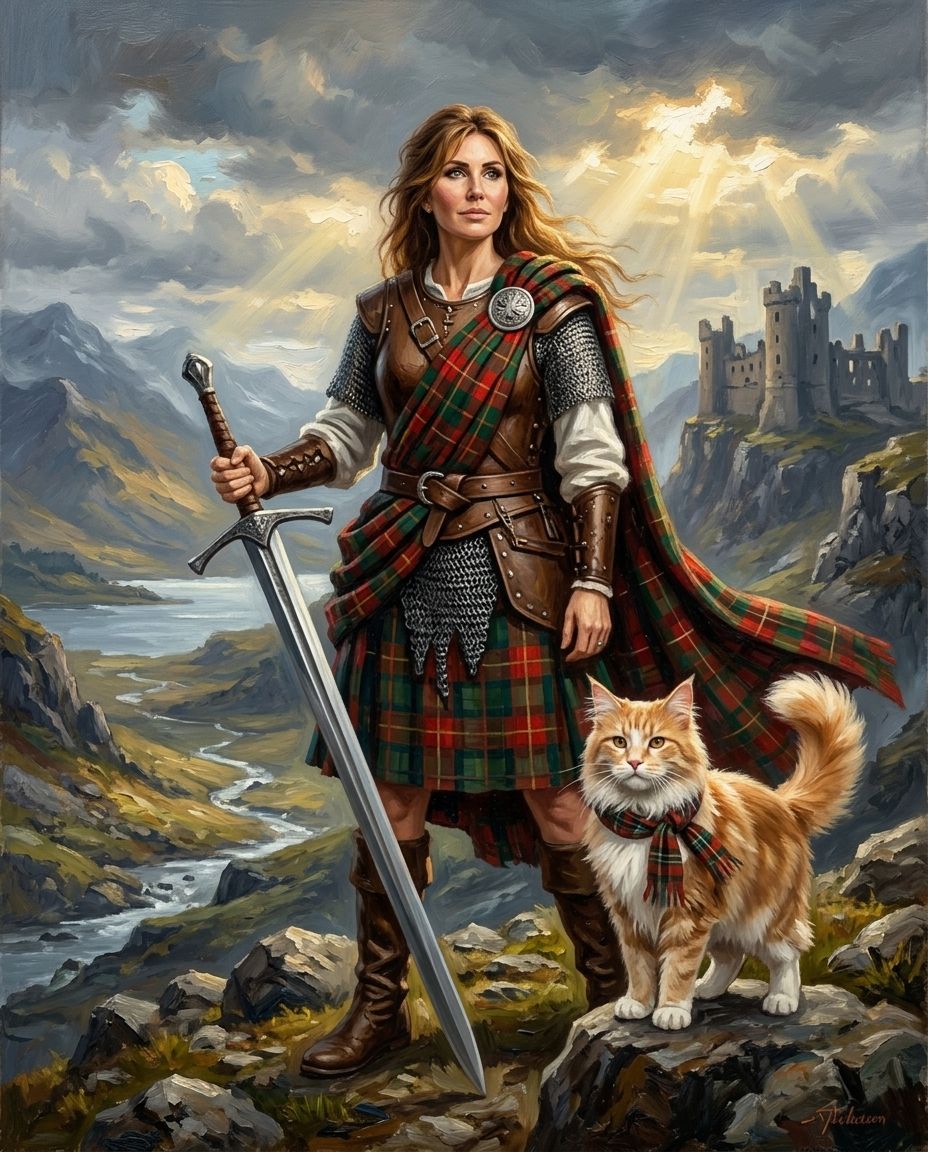 Highland Warrior – Kadın ve Evcil Dostlar kişiye özel portre tasarım örneği