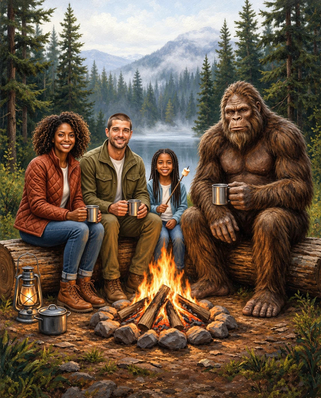 Big Foot – Anne Baba ve Çocuk kişiye özel portre tasarım örneği