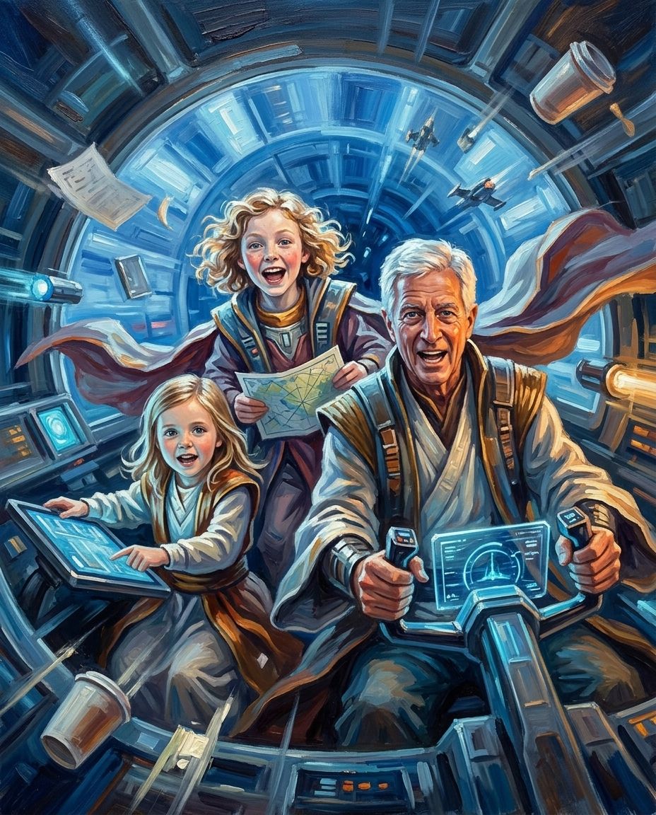Galactic Guardian – Büyükbaba ve Torunlar kişiye özel portre tasarım örneği