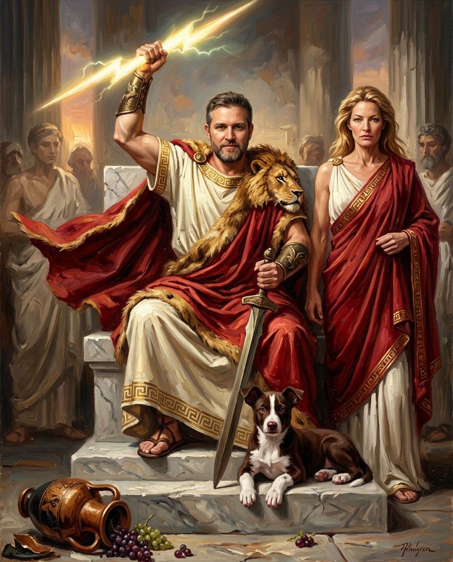 Zeus – Çift ve Evcil Dostlar kişiye özel portre tasarım örneği