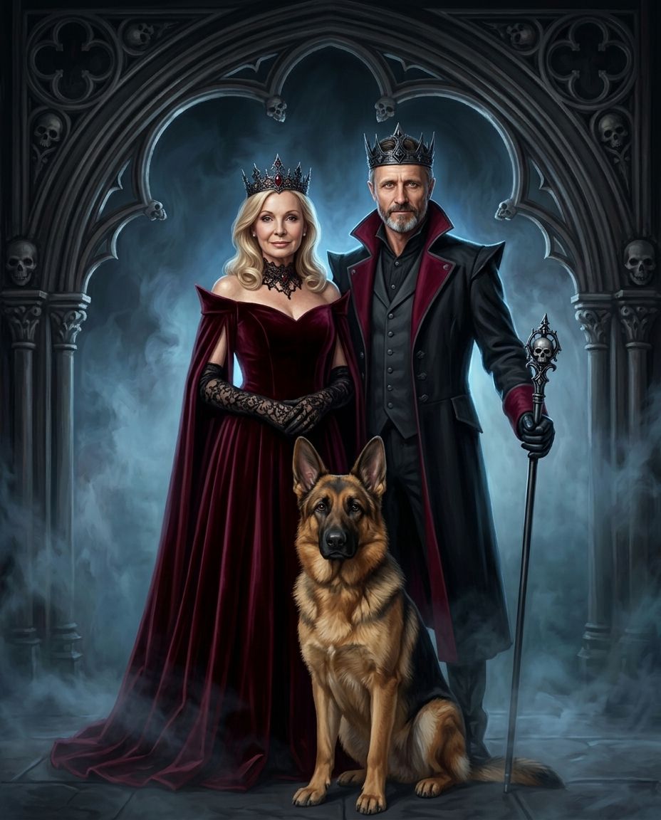 Evil Reign – Çift ve Evcil Dostlar kişiye özel portre tasarım örneği