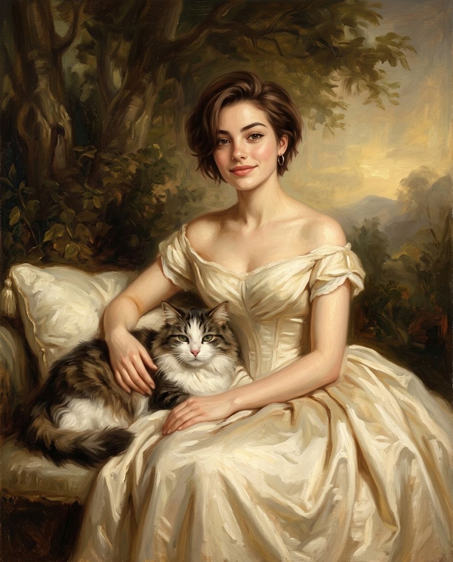 Sunset Portrait – Kadın ve Evcil Dostlar kişiye özel portre tasarım örneği