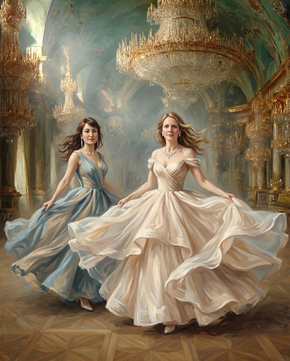 Ballroom – Yetişkin Kız Kardeşler kişiye özel portre tasarım örneği