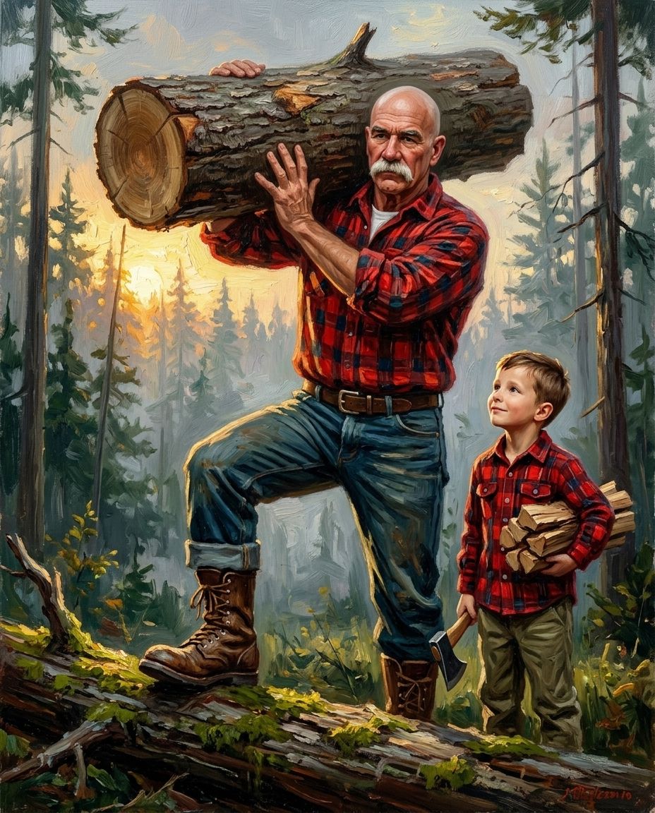 Lumberjack – Büyükbaba ve Torunlar kişiye özel portre tasarım örneği