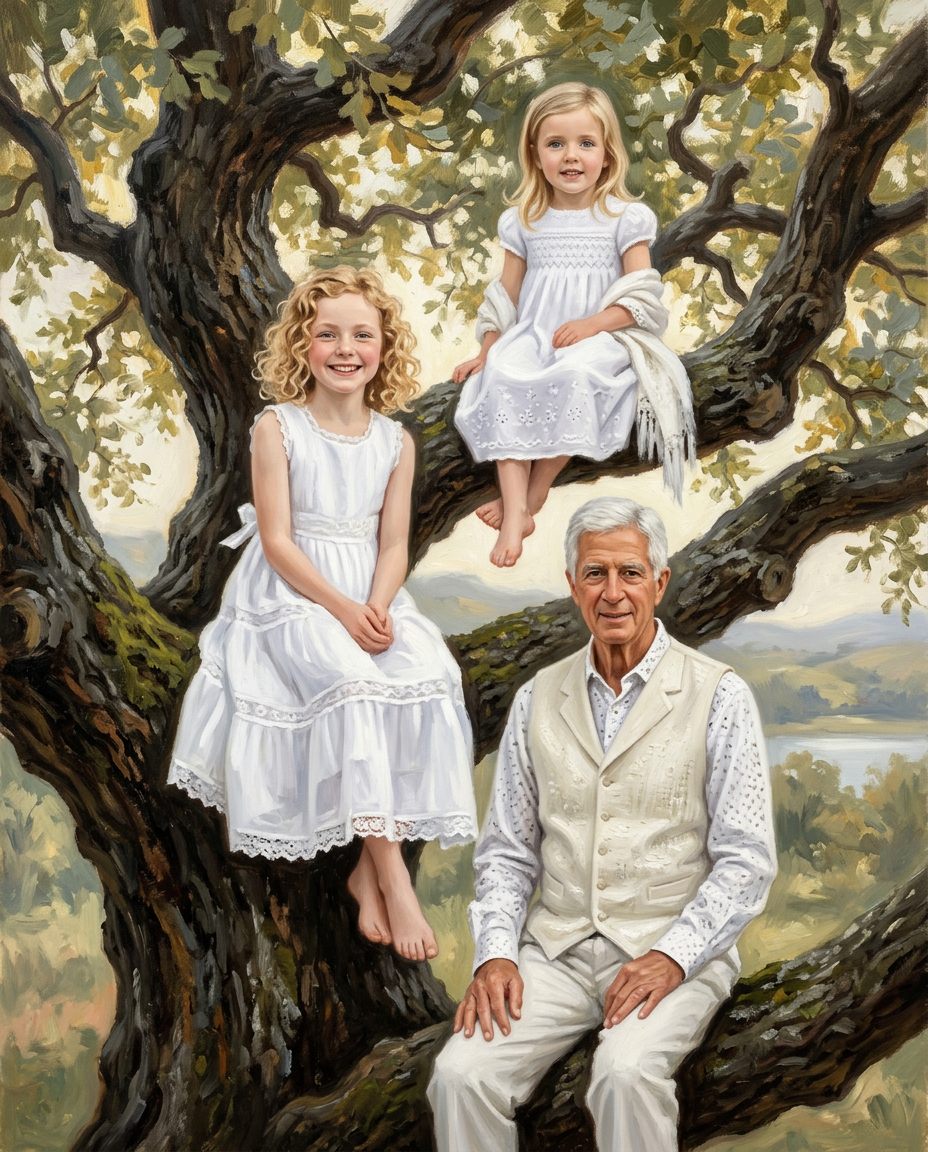 Tree of Us – Büyükbaba ve Torunlar kişiye özel portre tasarım örneği