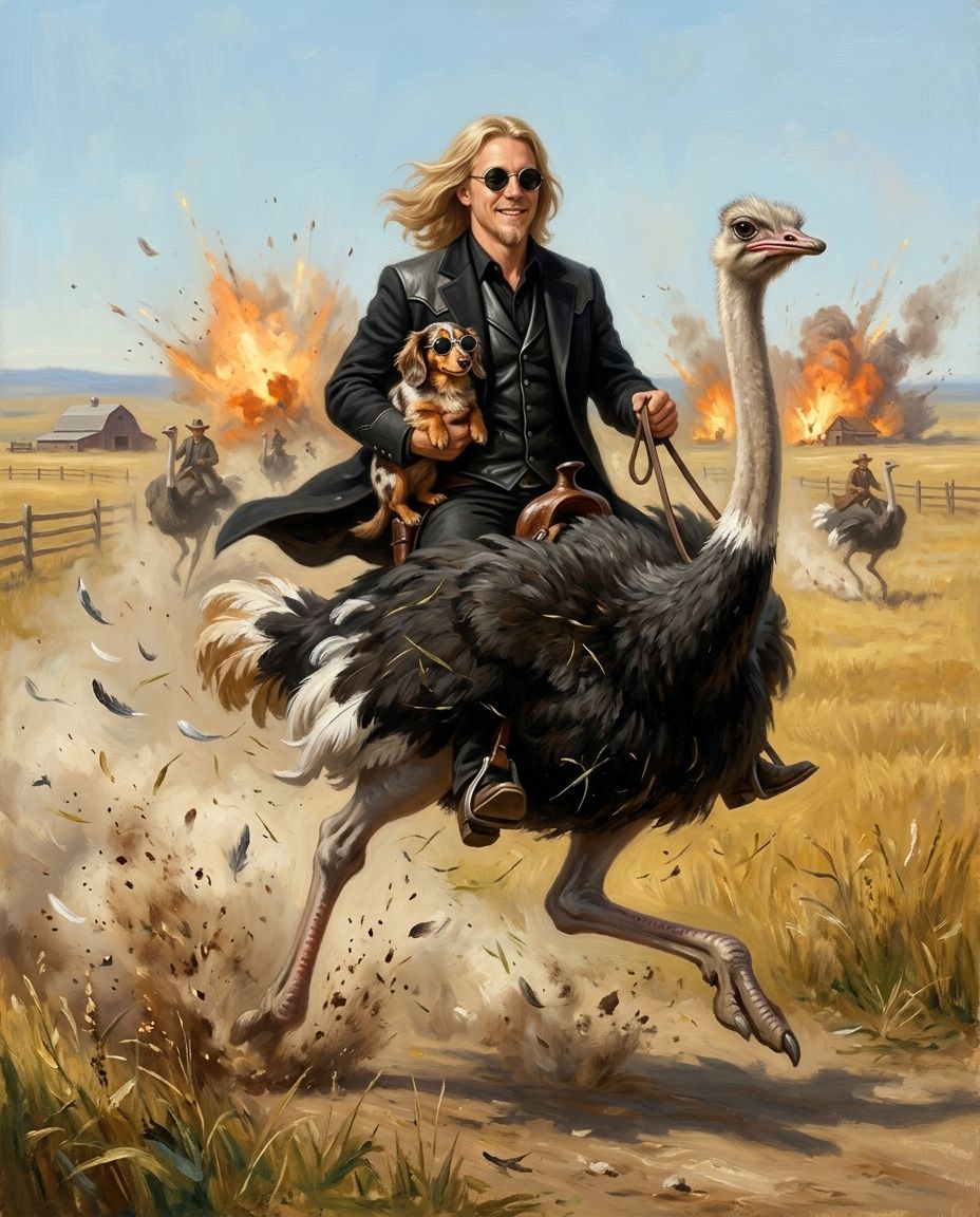 Ostrich Outlaw – Erkek ve Evcil Dost kişiye özel portre tasarım örneği