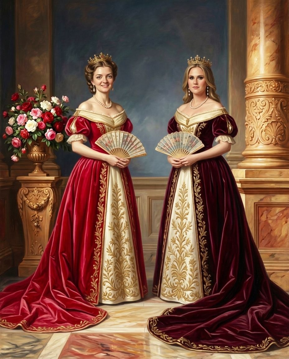 Royals of Roses – Yetişkin Kız Kardeşler kişiye özel portre tasarım örneği