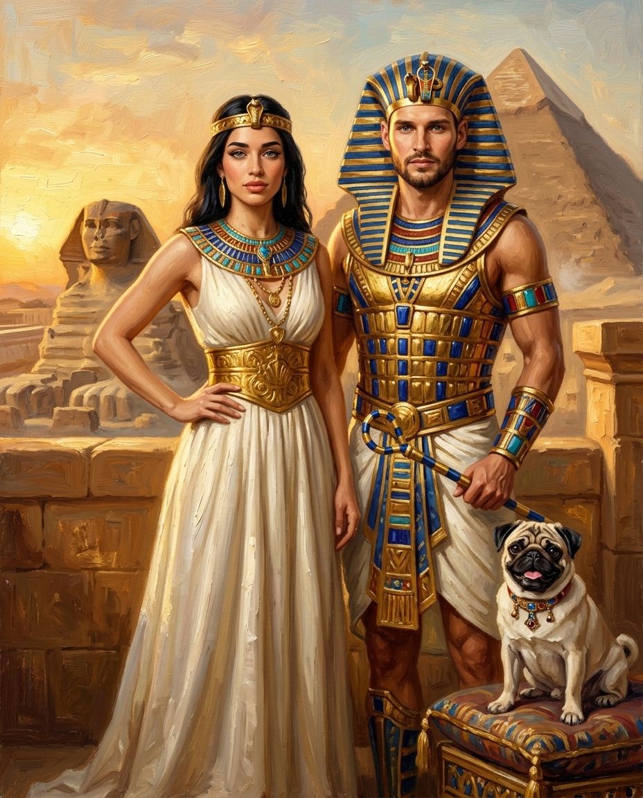 Ancient Rulers – Çift ve Evcil Dostlar kişiye özel portre tasarım örneği