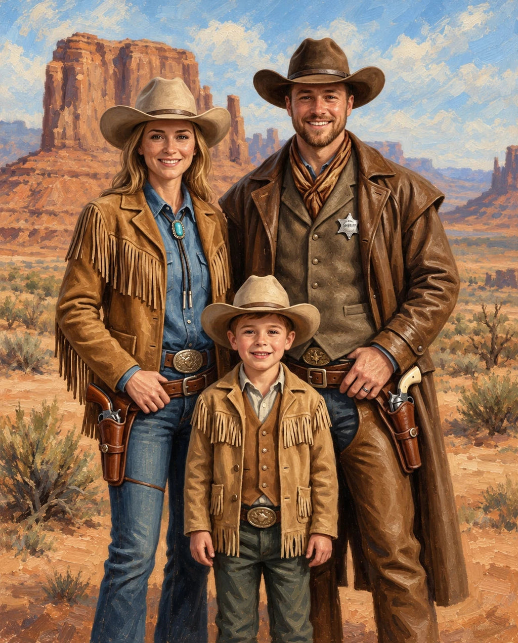 Cowboy – Anne Baba ve Çocuk kişiye özel portre tasarım örneği
