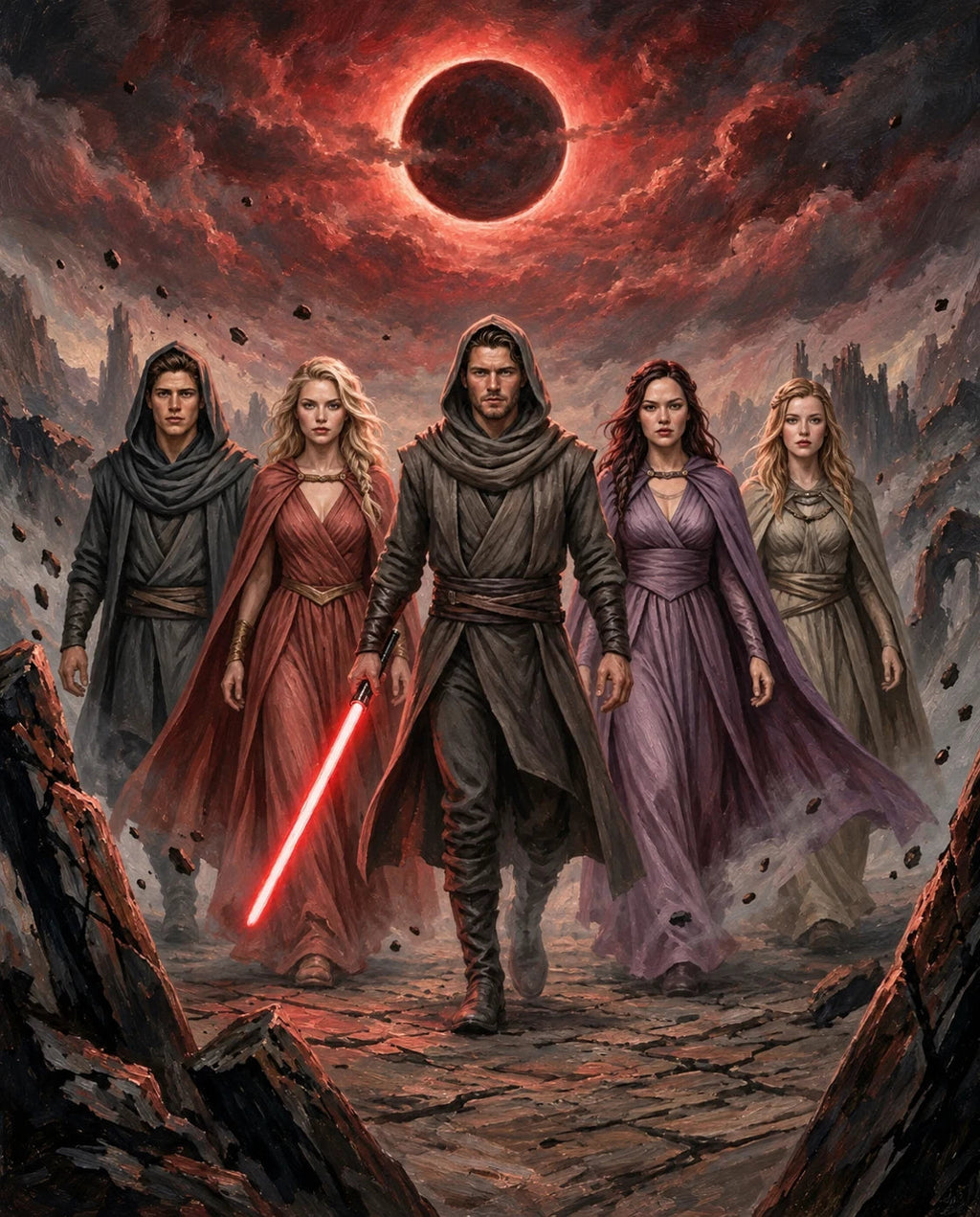Crimson Ascension – Kardeşler kişiye özel portre tasarım örneği
