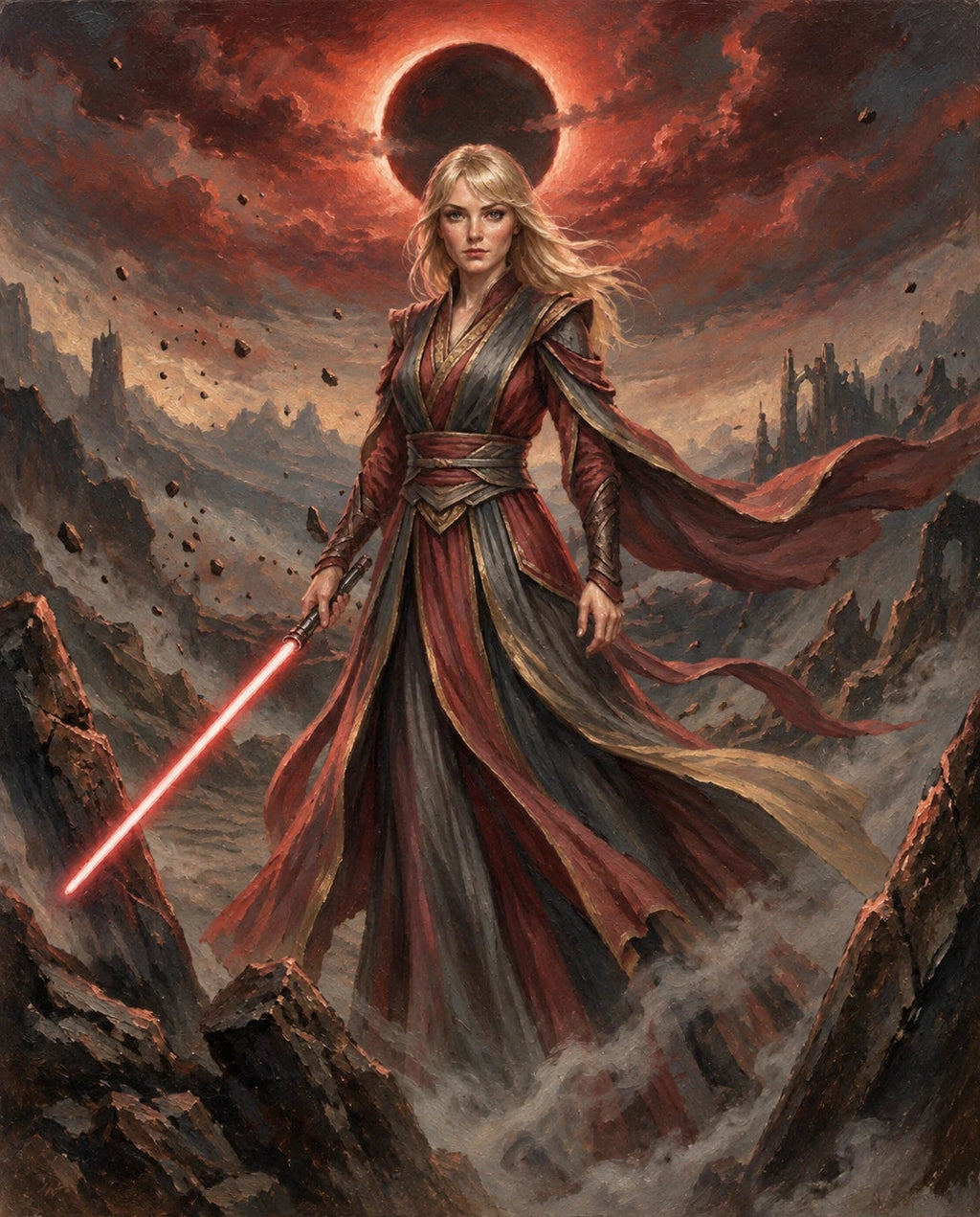 Crimson Ascension – Kadın kişiye özel portre tasarım örneği