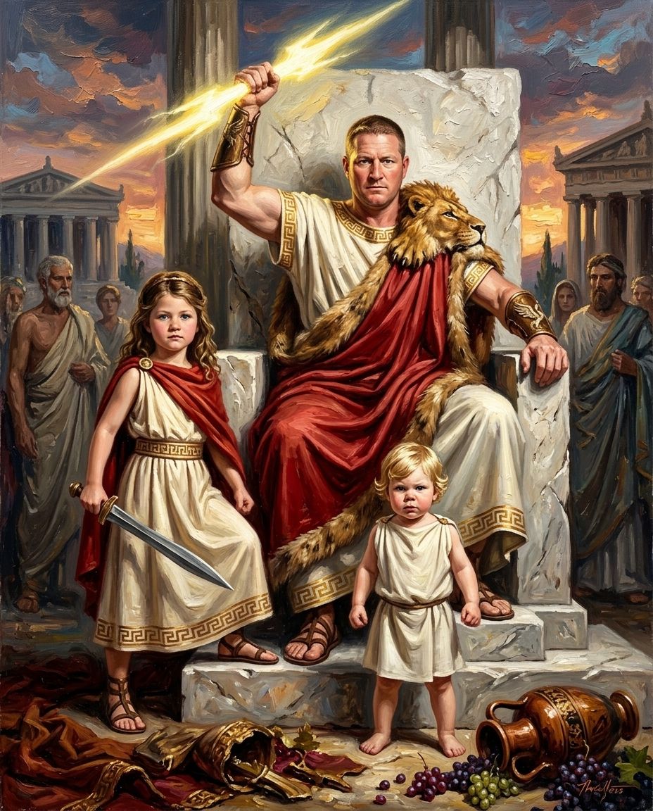 Zeus – Baba ve Çocuklar kişiye özel portre tasarım örneği