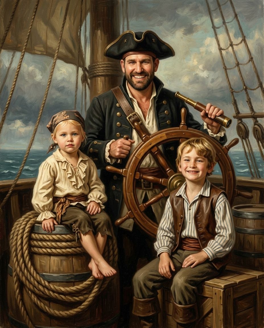 Wild Pirates – Baba ve Çocuklar kişiye özel portre tasarım örneği