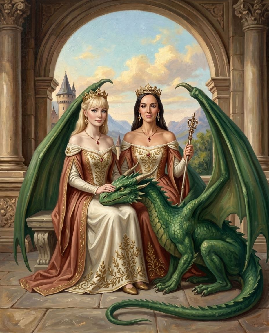 Fantasy Royalty – Yetişkin Kız Kardeşler kişiye özel portre tasarım örneği