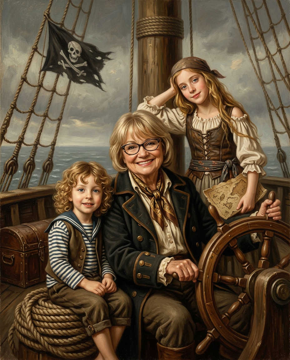 Wild Pirates – Büyükanne ve Torunlar kişiye özel portre tasarım örneği