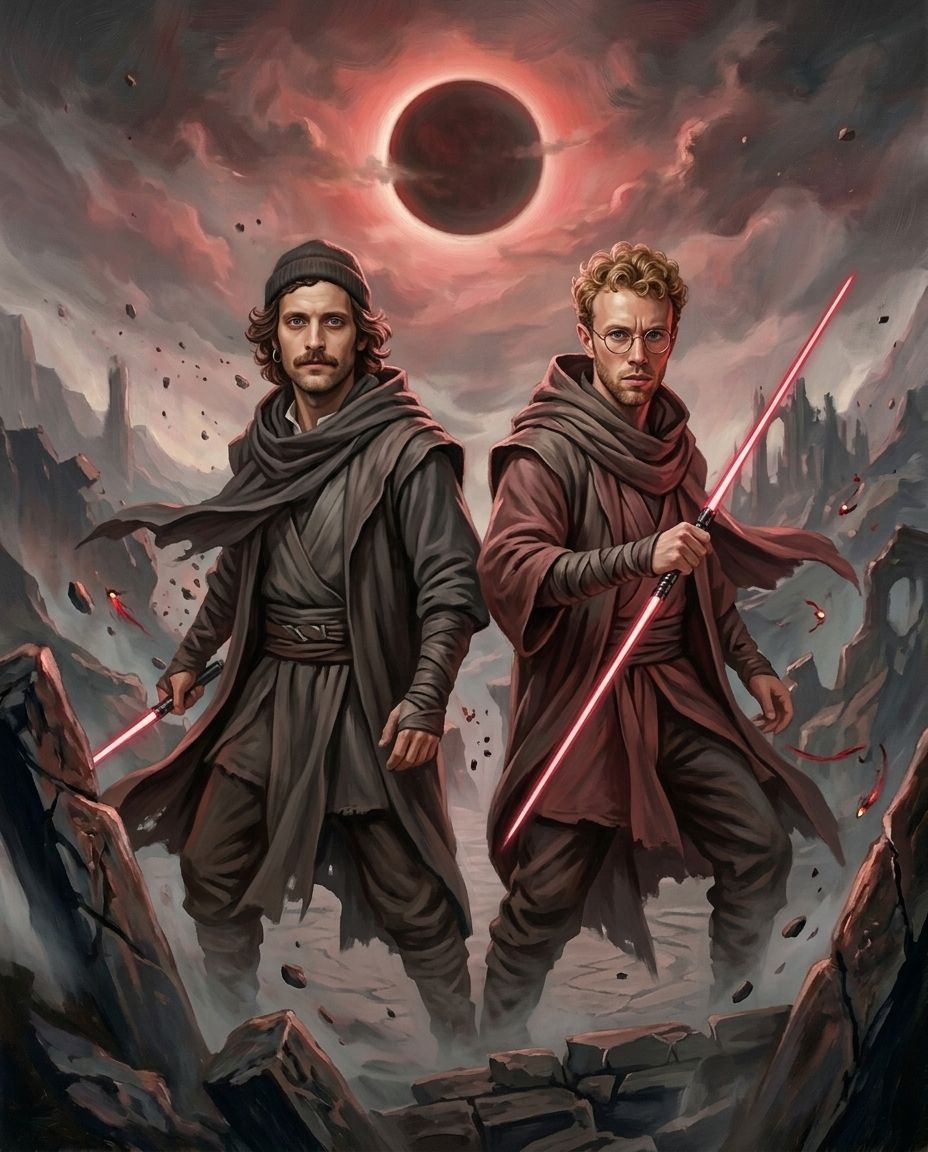 Crimson Ascension – Erkek Çift kişiye özel portre tasarım örneği