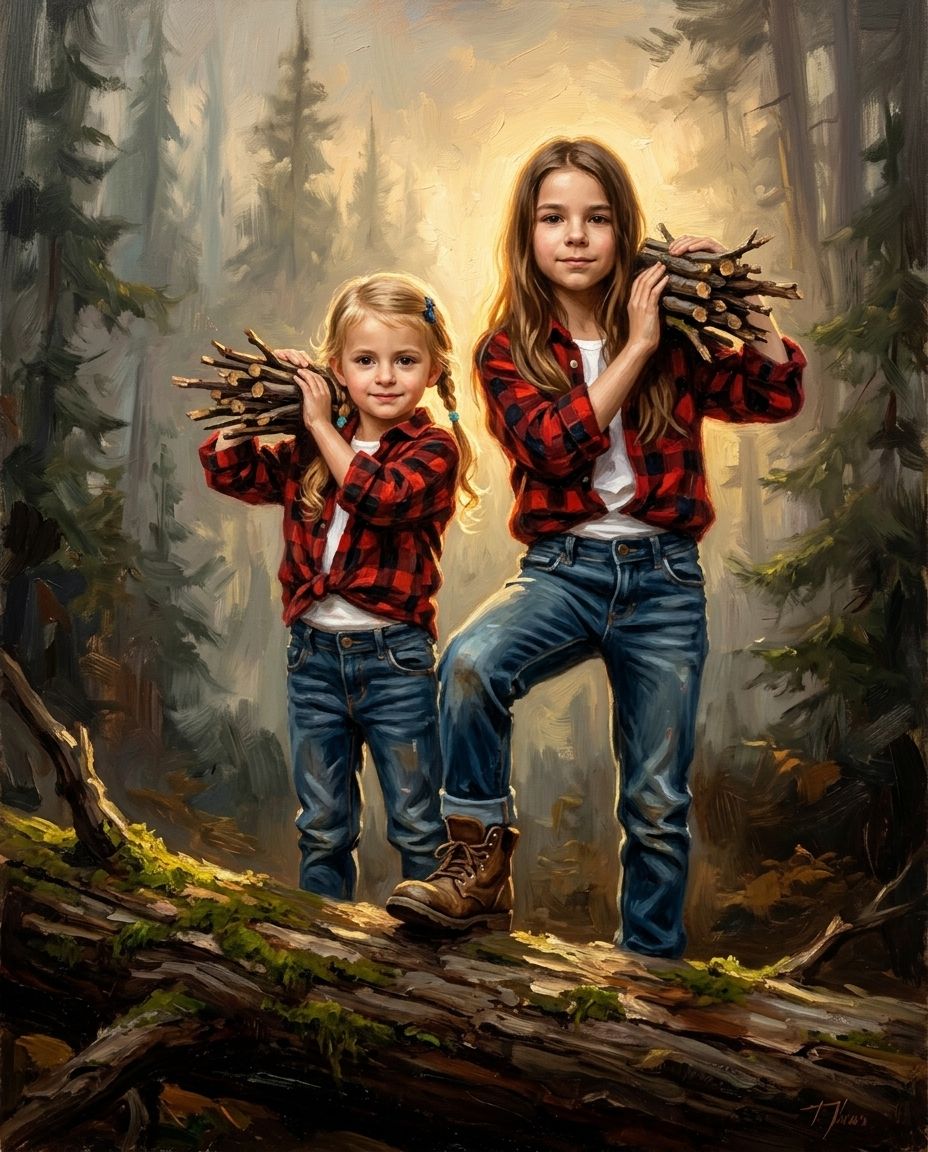 Lumberjack – Kız Kardeşler kişiye özel portre tasarım örneği