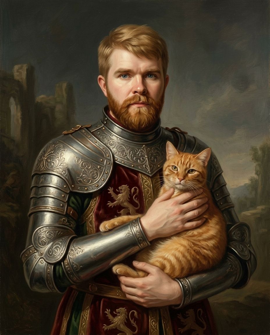 Knight – Erkek ve Evcil Dost kişiye özel portre tasarım örneği