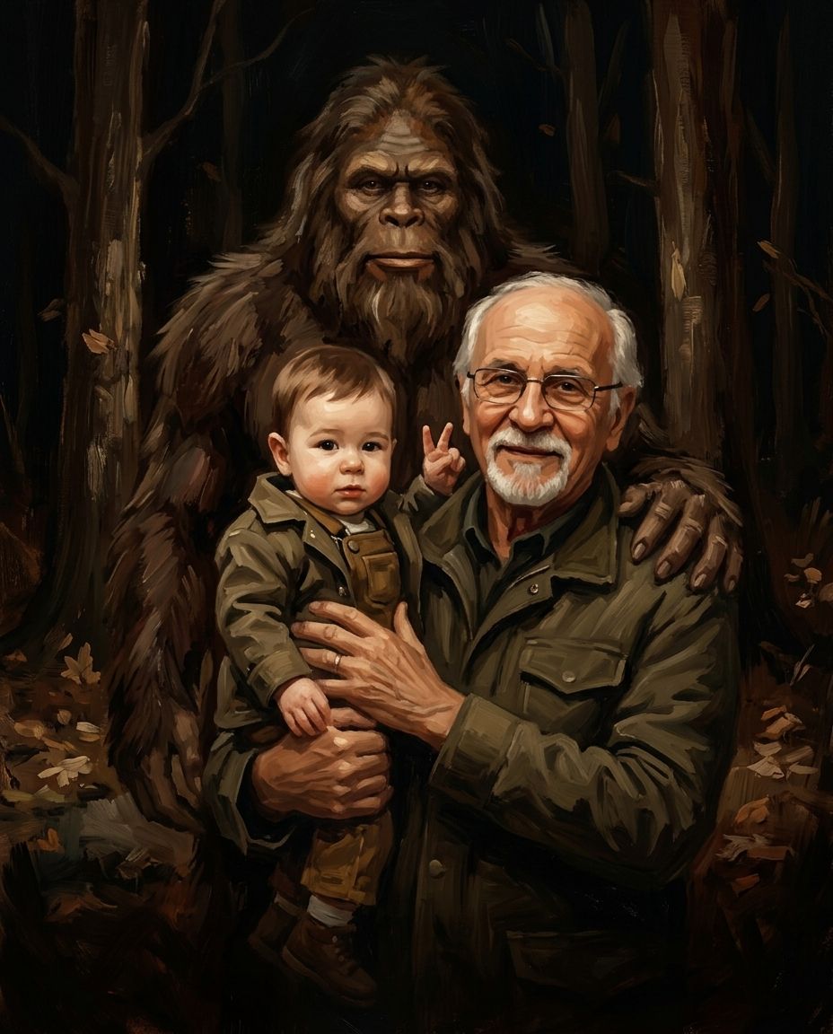 Sasquatch – Büyükbaba ve Torunlar kişiye özel portre tasarım örneği