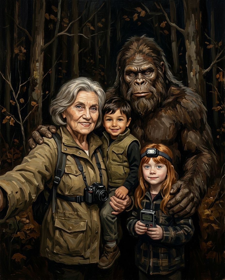 Sasquatch – Büyükanne ve Torunlar kişiye özel portre tasarım örneği