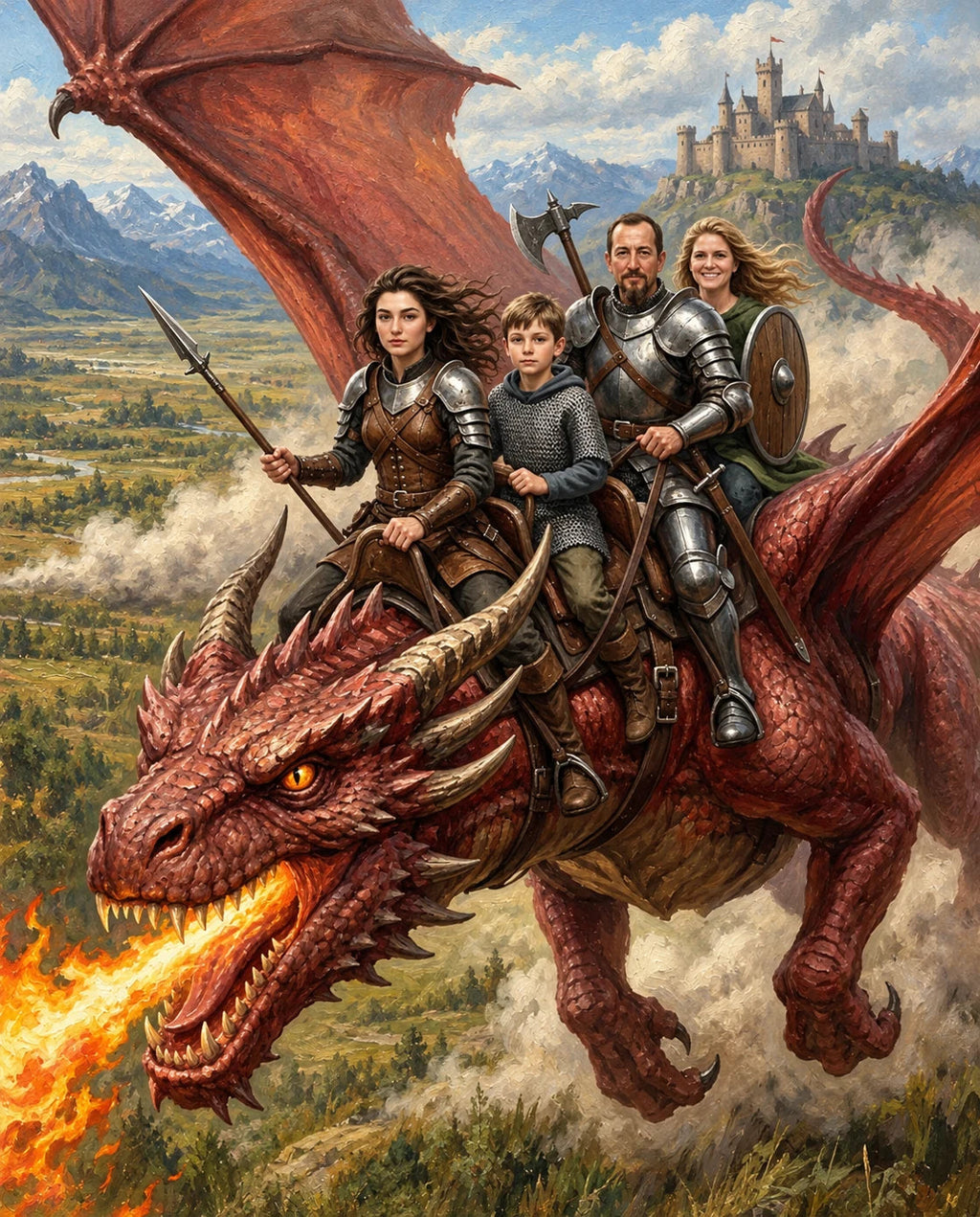 Dragon Rider – Anne Baba ve Çocuk kişiye özel portre tasarım örneği