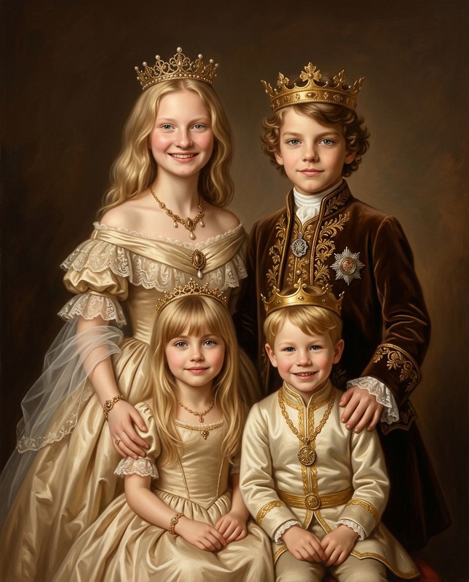 Royals in Gold – Kardeşler kişiye özel portre tasarım örneği