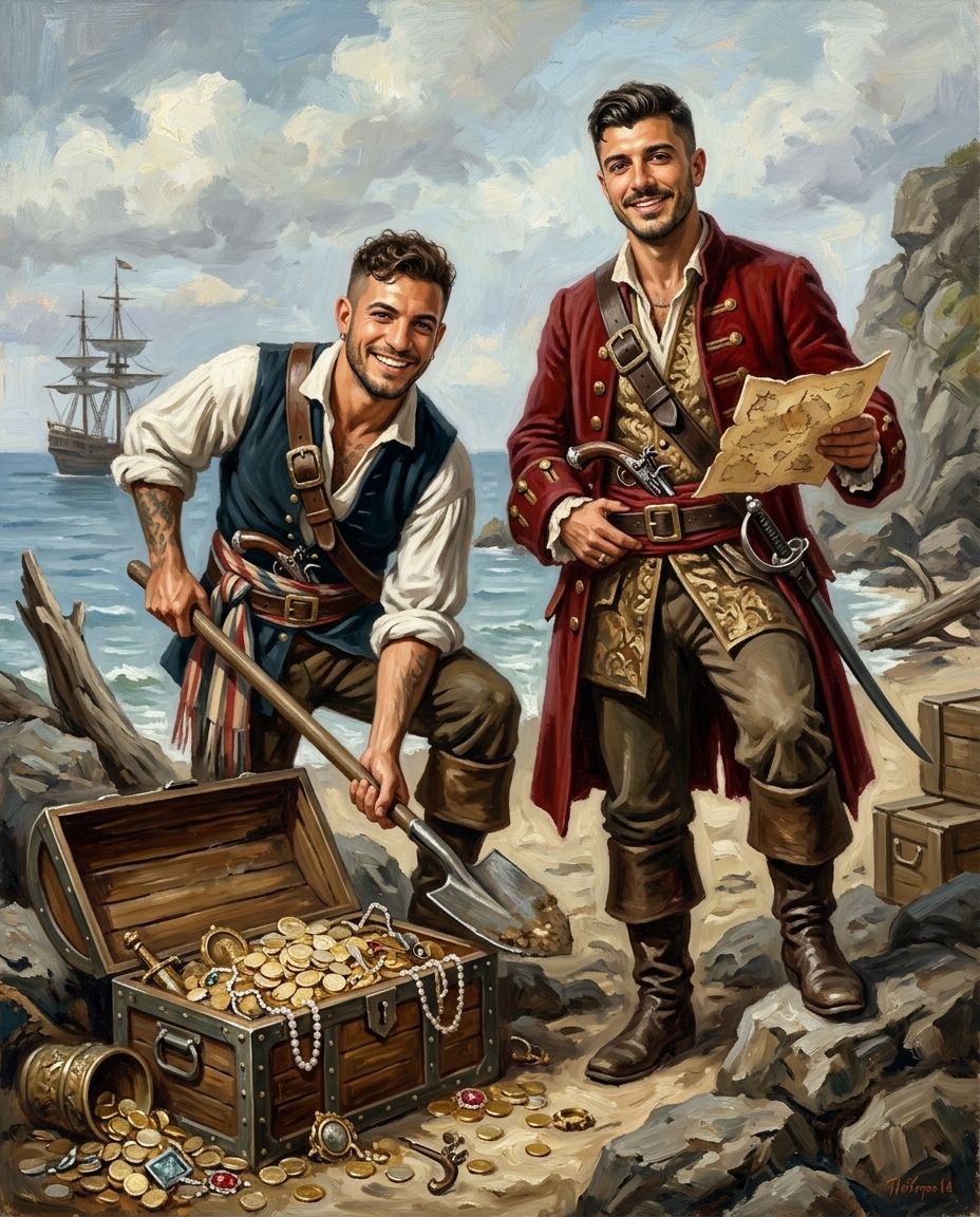 Treasure Seekers – Yetişkin Erkek Kardeşler kişiye özel portre tasarım örneği