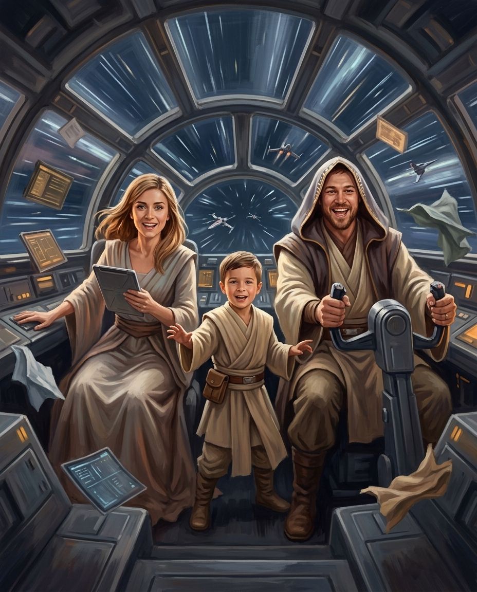 Galactic Guardian – Anne Baba ve Çocuk kişiye özel portre tasarım örneği