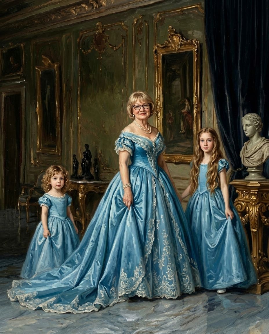 Sapphire Monarchs – Büyükanne ve Torunlar kişiye özel portre tasarım örneği